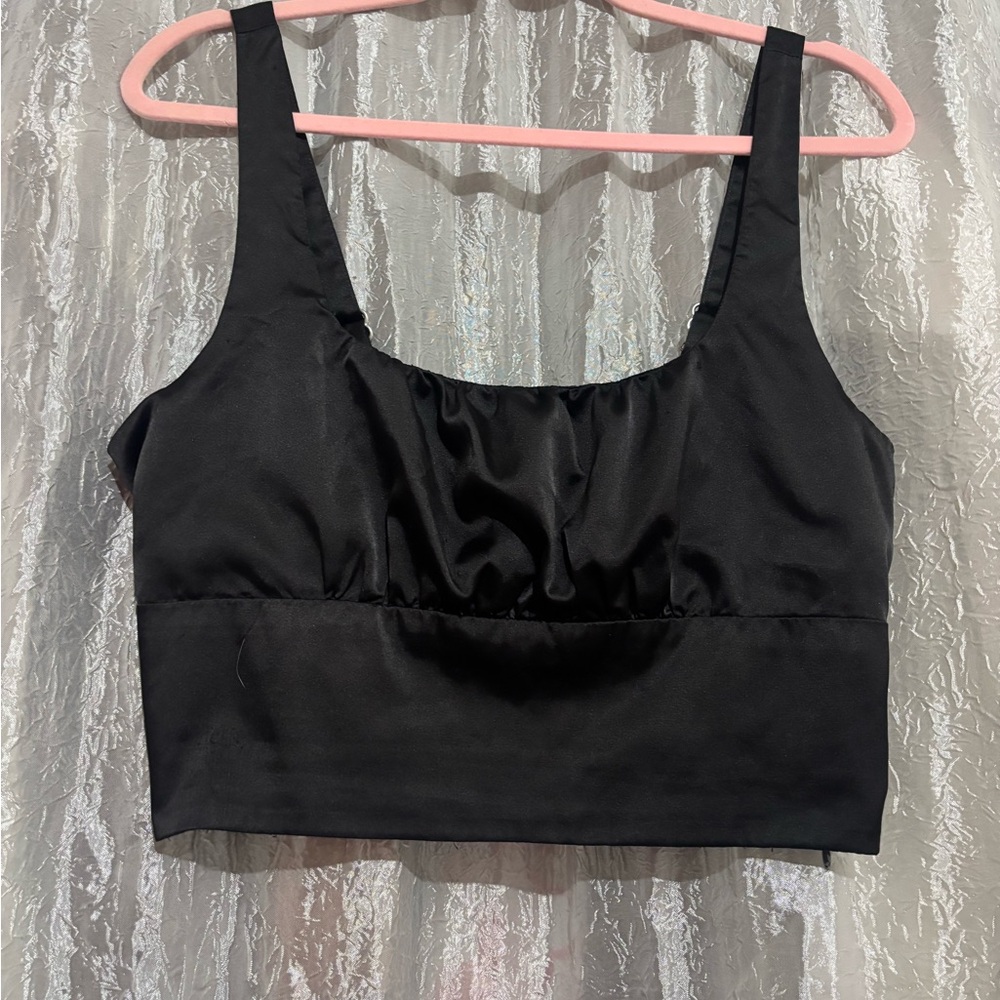 Black Satin Crop Top